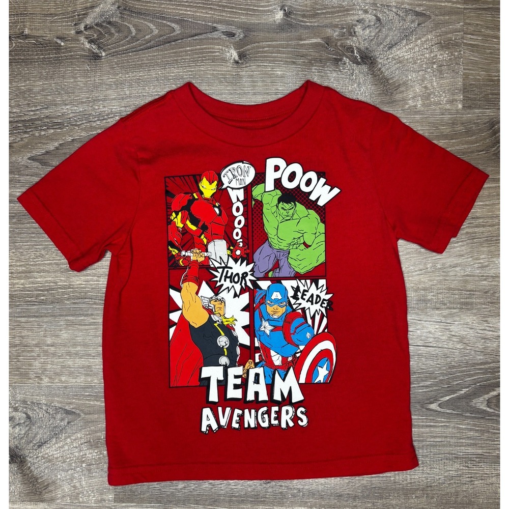 Marvel Avengers Boys Red Graphic T-Shirt Short Sleeve Hulk Captain America Sz 4T